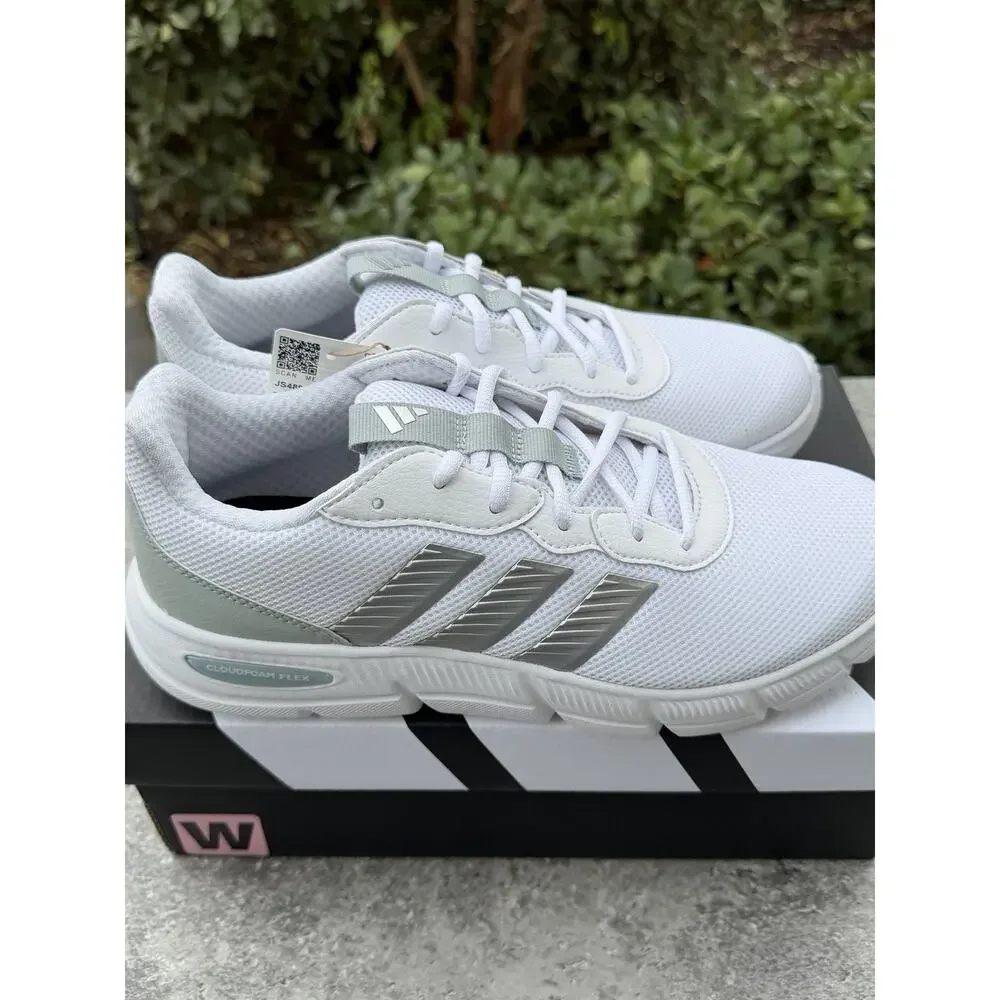 ADIDAS Cloudfoam Flex Laces Shoes Sneaker Women's Sz 10 White Wide Fit Width NWT